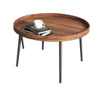 Solid Wood Coffee Table, Round Modern End Table for Living Room with Rustic Finish, Sofa Side Table,Brown,31.5x31.5x17.7in