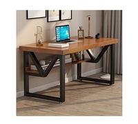 Solid Wood Computer Desk for Home Office, Heavy Metal Leg Gaming & Meeting Table, Multi-Functional Dining & Office Furniture with Shelf