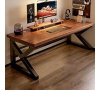 Solid Wood Computer Desk, Mid Century Modern Gaming Study Table with K-Type Metal Bracket for Home, Living Room, Dining Room