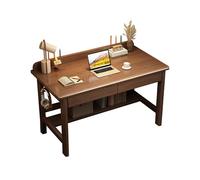 Solid Wood Computer Desk with 2 Drawers, Storage Shelf & Hooks, Mid Century Modern Home Office Study Writing Table, Personal Workstation
