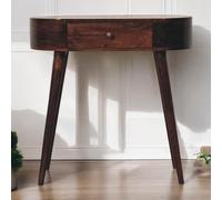 Solid Wood Console Table with Rounded Edges and Drawer, Compact Mid-Century Bedside Table for Living Room, 40L x 80W x 78H cm, Brown Aosom UK