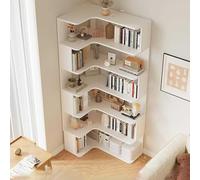 Solid Wood Corner Bookshelf - Modern Six-Layer Floor Bookcase with Open Back Design for Living Room Storage - Versatile Shelves for Books and Decorative Items