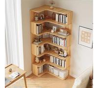 Solid Wood Corner Bookshelf - Modern Six-Layer Floor Bookcase with Open Back Design for Living Room Storage - Versatile Shelves for Books and Decorative Items