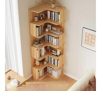 Solid Wood Corner Bookshelf - Modern Six-Layer Floor Bookcase with Open Back Design for Living Room Storage - Versatile Shelves for Books and Decorative Items