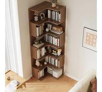 Solid Wood Corner Bookshelf Modern Six-Layer Floor Bookcase with Open Back Design for Living Room Storage Versatile Shelves for Books and Decorative Items