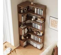 Solid Wood Corner Bookshelf - Modern Six-Layer Floor Bookcase with Open Back Design for Living Room Storage - Versatile Shelves for Books and Decorative Items