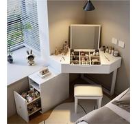 Solid Wood Corner Vanity Desk with Flip Top Mirror Storage Drawers & Stool - Compact Makeup Dressing Table for Bedroom Elegant White Finish