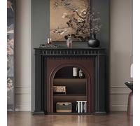 Solid Wood Decorative Fireplace Cabinet, Vintage Mantel with Open Storage Shelf for Living Room and Entryway