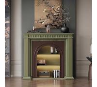 Solid Wood Decorative Fireplace Cabinet, Vintage Mantel with Open Storage Shelf for Living Room and Entryway