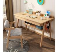 solid wood desk,Mid-Century Modern Solid Wood Writing Desk, 39.3" Home Office Computer Table with 2 Drawers & Storage Shelf, Scandinavian Study Workstation in Walnut Finish