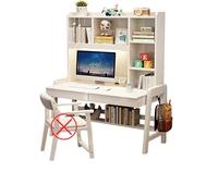 Solid Wood Desk with Integrated Bookshelf Ideal for Writing and Calculations White Finish Dimensions: 80 x 60 x 158 cm - Perfect Home Office Furniture