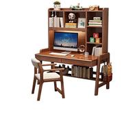 Solid Wood Desk with Integrated Bookshelf Perfect for Writing & Calculations Walnut Color + Chair B Dimensions: 120 x 60 x 158 cm - Home Office Furniture