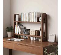 Solid Wood Desktop Bookshelf & Adjustable Mobile Bookends Tall Desk Storage Organizer for Dorms Kitchens OfficesTea Color 23.6"x7.9"x23.6"