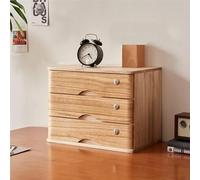 Solid Wood Desktop File Cabinet - Lockable Wooden Desk with Drawers, 3-Layer Storage Box for Home Office, Stylish Countertop Bookcase, Essential Office Supplies
