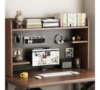 Solid Wood Desktop Shelf with Pegboard, 2 Tier Desktop Shelf Organizer for Computer Monitor, Desktop Bookshelf Storage Shelves, Wooden Desk Hutch for Top of Desk(A,100*24*62cm/39.4*9.5*24.4in)