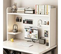 Solid Wood Desktop Shelf with Pegboard, 2 Tier Desktop Shelf Organizer for Computer Monitor, Desktop Bookshelf Storage Shelves, Wooden Desk Hutch for Top of Desk(C,120*24*62cm/47.2*9.5*24.4in)