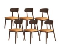 Solid Wood Dining Chair Set - Comfortable Padded Seats with Full Back Support - Perfect for Dining Room, Kitchen, or Hotel - Dark Walnut & Orange Finish (6 Pieces)