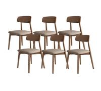 Solid Wood Dining Chair Set - Comfortable Upholstered Seats with Full Back Support, Ideal for Dining Room, Kitchen, and Hotel Use (Light Walnut & Dark Khaki, 6 Pieces)