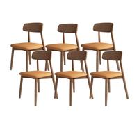 Solid Wood Dining Chair Set - Comfortable Upholstered Seats with Full Back Support, Perfect for Dining Room, Kitchen, or Hotel Use (Light Walnut & Orange, Set of 6)