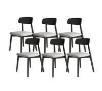 Solid Wood Dining Chair Set - Upholstered All-Round Support Backrest Design for Home Kitchen Living Room & Hotel - Black & Light Grey (6 Chairs)