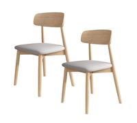 Solid Wood Dining Chair Set - Upholstered Backrest All-Round Support - Ideal for Home Kitchen Living Room & Hotel - Log & Light Grey 2 Pieces