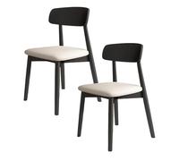 Solid Wood Dining Chair Set - Upholstered Backrest All-round Support Ideal for Home Kitchen Living Room Hotel - Black & White (2 Chairs)