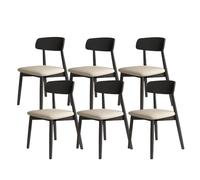 Solid Wood Dining Chair Set - Upholstered Backrest with All-round Support for Home Kitchen Living Room & Hotel - Stylish Black & Light Khaki (6 Chairs)