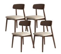 Solid Wood Dining Chair Set, Upholstered Comfortable Seats with Full Support, Ideal for Dining Room, Kitchen, or Hotel - Dark Walnut & Light Khaki, 4 Pieces
