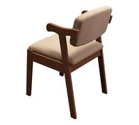 Solid Wood Dining Chair with Backrest, Rounded Corners, Cotton and Linen Leisure Armchair for Kitchen and Dining Room