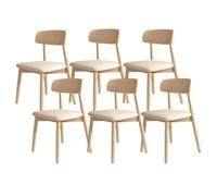 Solid Wood Dining Chair with Comfortable Padded Seat and Full Support - Perfect for Dining Room, Kitchen, or Hotel (Log+Light Khaki, Set of 6)