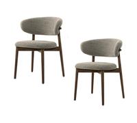 Solid Wood Dining Chairs, Linen Fabric Upholstered Armless Leisure Chairs with Curved Back, Accent Side Chairs for Living Room and Waiting Room