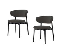 Solid Wood Dining Chairs Set of 2, Linen Fabric Upholstered Armless Leisure Chairs with Curved Back, Accent Chairs for Living Room and Waiting Room