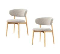 Solid Wood Dining Chairs Set of 2, Linen Fabric Upholstered Armless Leisure Chairs with Curved Back, Accent Chairs for Living Room and Waiting Room