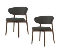 Solid Wood Dining Chairs Set of 2, Linen Fabric Upholstered Armless Leisure Chairs with Curved Back, Accent Chairs for Living Room and Waiting Room