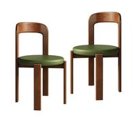 Solid Wood Dining Chairs Set of 2, Upholstered Round Stool with Backrest, Small Space Sofa Chair for Living Room and Restaurant Study