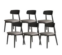 Solid Wood Dining Chairs, Upholstered Comfortable Backrest, Full Support, Perfect for Dining Room, Kitchen, Hotel - Set of 6 (Black & Dark Grey)