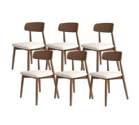 Solid Wood Dining Chairs, Upholstered Comfortable Seat, Full Support for Living Room, Kitchen, Hotel - Light Walnut & White Finish (Set of 6)