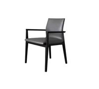 Solid Wood Dining Chairs with Genuine Leather Backrest - Elegant Dark Grey Kitchen & Dining Room Seating - Sturdy & Stylish Chinese Design