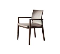 Solid Wood Dining Chairs with Genuine Leather Backrest - Stylish Khaki Kitchen & Dining Room Seating for Modern Homes