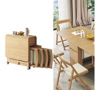 Solid Wood Dining Table Set Extendable Folding Table with 4 Chairs for Kitchen Dining Room Living Room Restaurant - Space-Saving Modern Design