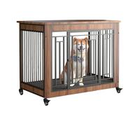Solid Wood Dog Crate with Universal Wheels and Removable Tray for Easy Cleaning, Modern Furniture Style for Small and Medium Dogs