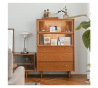 Solid Wood Dresser - 5-Drawer Storage Cabinet for Bedroom & Living Room, Wall-Mounted Glass Display & Kitchen sil nizer, Small Space Solution