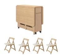 Solid Wood Drop Leaf Dining Table, Extendable Folding Table for Kitchen, Dining Room, Living Room, Restaurant