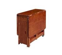 Solid Wood Drop Leaf Dining Table with Storage Drawers - Foldable Rectangular Kitchen Table on Wheels for Small Spaces Table Only - Ideal for Compact Living (Red)