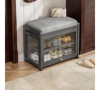 Solid Wood Entryway Bench with Cushion and 2-Tier Storage, Supports 330 lbs for Hallway, Bedroom, or Mudroom Organization