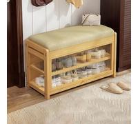 Solid Wood Entryway Bench with Cushion and 2-Tier Storage, Supports 330 lbs for Hallway, Bedroom, or Mudroom Organization