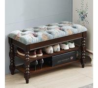Solid Wood Entryway Shoe Bench with Velvet Upholstet Hand Embroidery Rustic Hallway Sto Rack Entryway Fur (100x35x48cm)