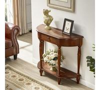 Solid Wood Entryway Table with Drawers and Open Shelf, Modern Console Table, Semi Circle Accent Table for Living Room, Hallway, Foyer