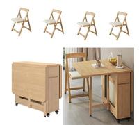 Solid Wood Expandable Drop Leaf Dining Table Set with 4 Chairs - Space-Saving Folding Kitchen Table for Small Dining Rooms - Modern Design Easy Storage