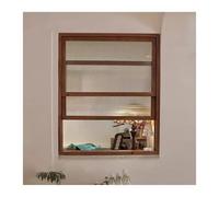 Solid Wood F-Mount Lifting Sliding Door 110x100cm - Tempered Glass, Ideal for Shops & Milk Tea Stores, Durable Louvered Design for Convenience and Style.